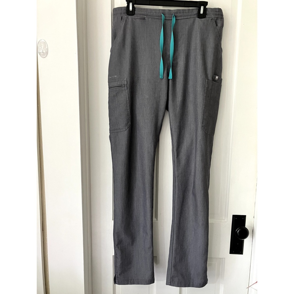 Figs Gray Scrub Pants with Teal Drawstring